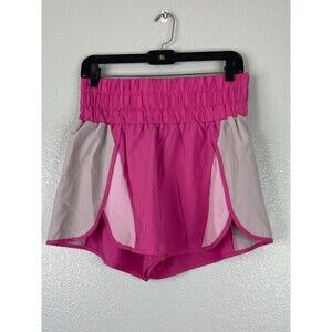 New In Collection Women Large Athletic Shorts Pink Gray Split Leg Panty Lined